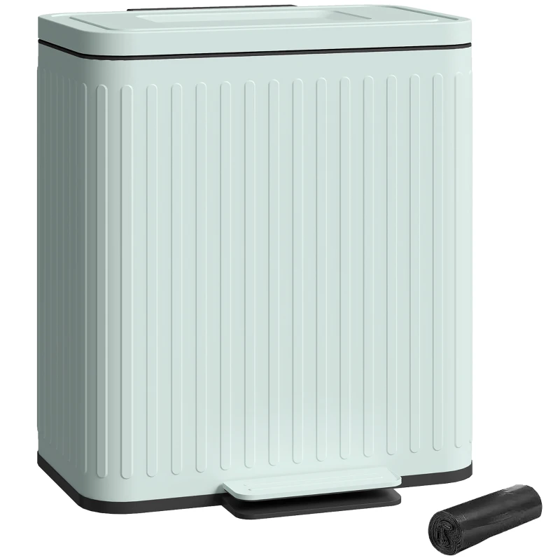 HOMCOM 40L Dual Compartment Rubbish Bin, with Soft-Close Lid - Green