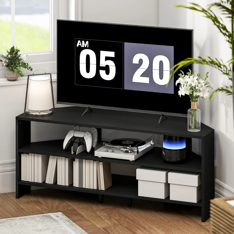 HOMCOM Corner TV Stand with 2 Open Shelves for 47 Inch TV - Black