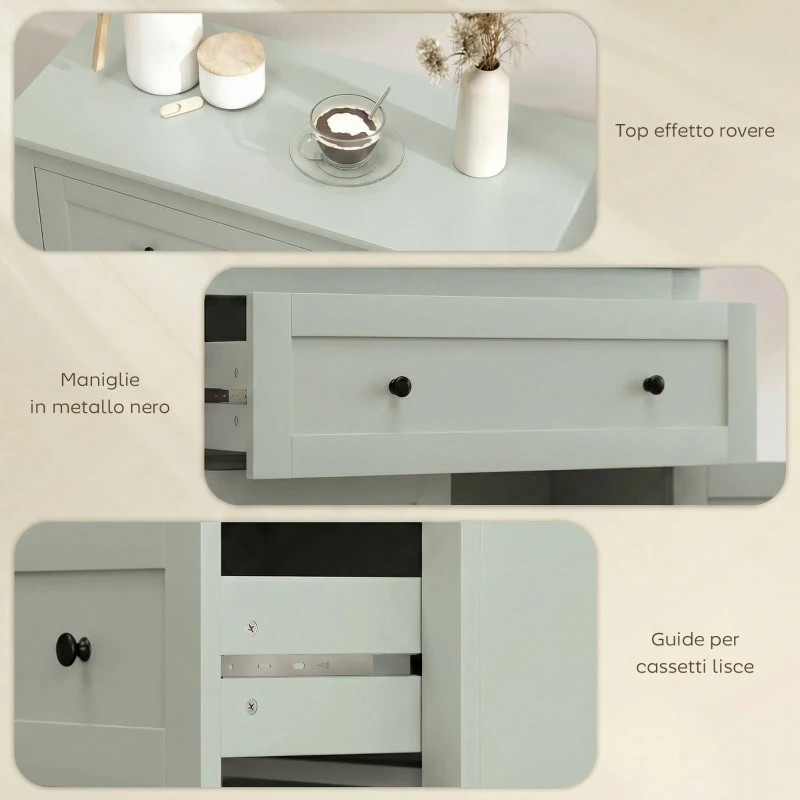 HOMCOM Sideboard Storage Cabinet, Modern Kitchen Cupboard with Adjustable Shelf, Drawer and Double Doors, Green