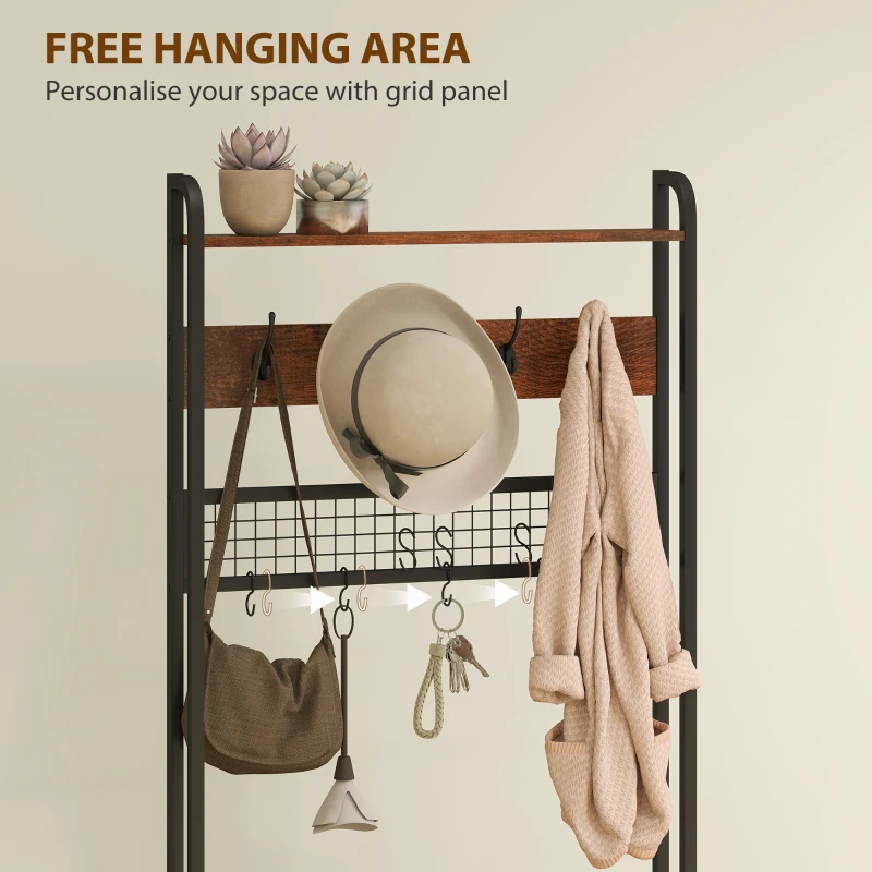 HOMCOM 5-In-1 Industrial-Style Hallway Tree - Brown/Black