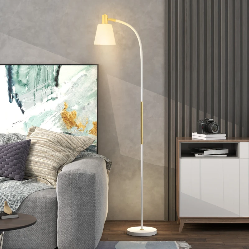 HOMCOM Floor Lamp for Living Room, Spotlight Reading Standing Lamp with Adjustable Height, Rocker on/off Switch, Indoor Task Lighting for Bedroom, Office,  White (Bulb not Included)