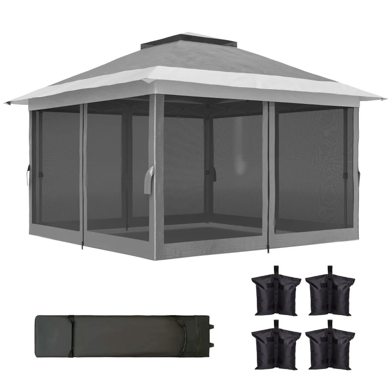 Outsunny 3.6 x 3.6m Pop-Up Gazebo, with Accessories - Grey