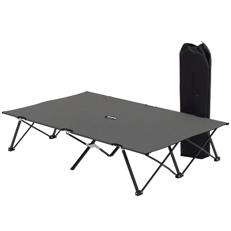 Outsunny Double Camping Cot Bed, with Bag - Charcoal Grey