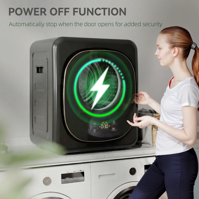 HOMCOM 4kg Vented Tumble Dryer with 5 Drying Mode, 800W Compact Freestanding Front Tumble Dryer Black