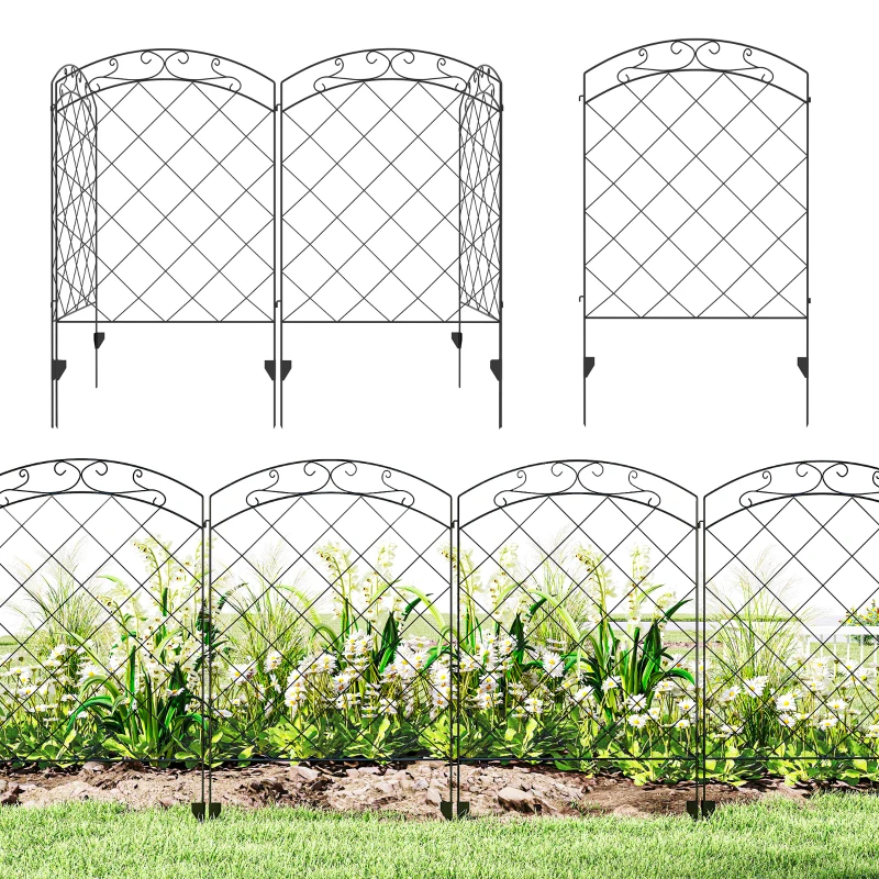 Outsunny Steel Decorative Swirls Outdoor Picket Fence Panels Set of 4, Black