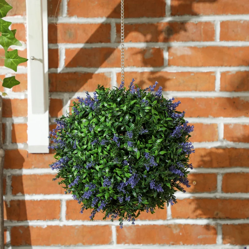 HOMCOM Set of 2 Artificial Plant Topiary Balls, UV-protected Fake Decorative Plants, Purple