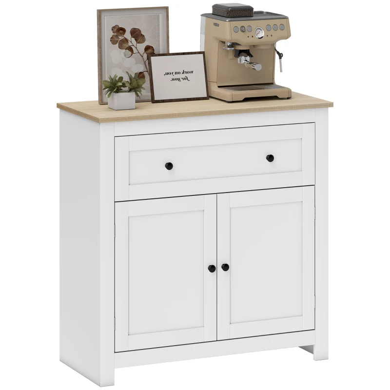 HOMCOM Sideboard Storage Cabinet, Morden Kitchen Cupboard with Adjustable Shelf, Drawer and Double Doors, Sideboard for Living Room, Dining Room, Hallway, White