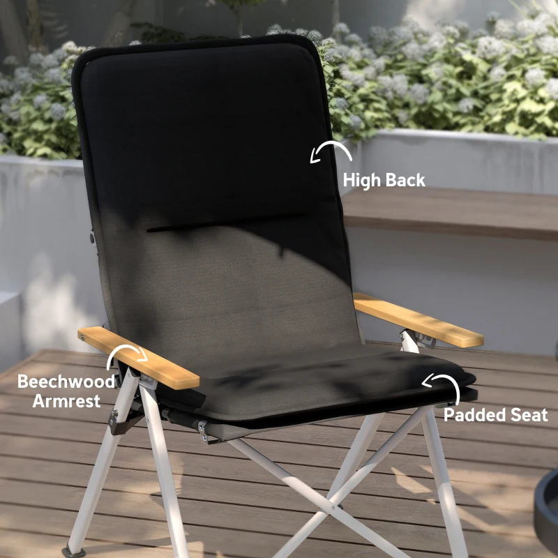 Outsunny Portable Camping Chair for Adults, High Back Folding Chair with Padded Seat and Carry Bag, Outdoor Recliner for Hiking, Fishing, Beach and Picnic, Black