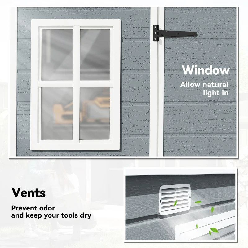Outsunny 10 x 4 ft Resin Garden Shed, Outdoor Storage Shed with Floor, Windows, Lockable Doors and Vents, Grey
