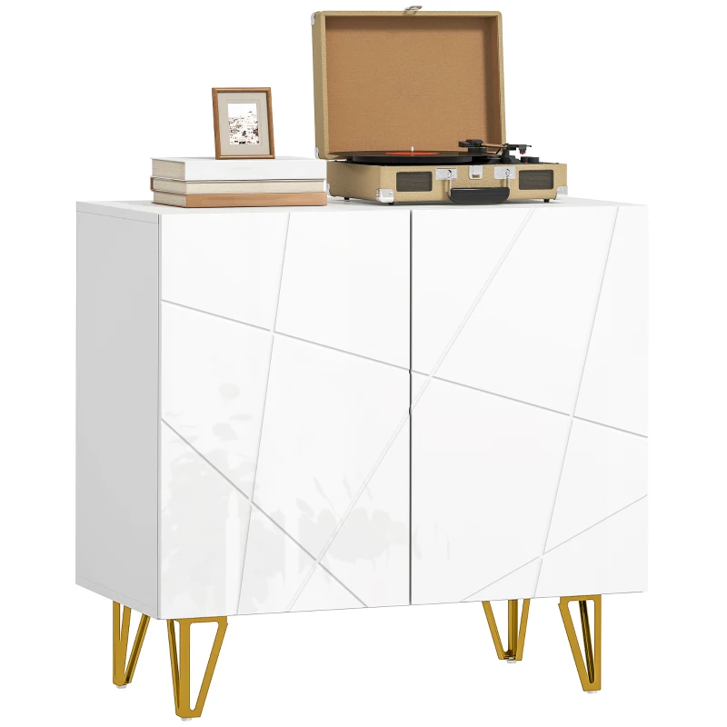 HOMCOM Modern Luxe High Gloss Sideboard, with Hairpin Legs - White