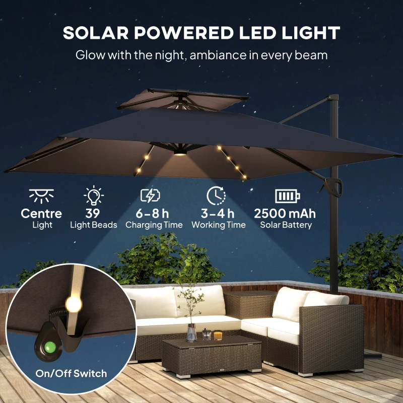 Outsunny Multi-Angle LED Light Parasol Umbrella - Dark Grey