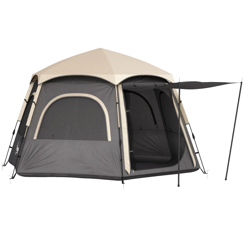 Outsunny Instant Pop Up Camping Tent, 2/3/4 Person Easy Setup Dome Family Tent with Vestibule, Rainfly, 4 Mesh Windows & 2 Doors, Hexagonal Design, Waterproof & UV Protected, Dark Grey