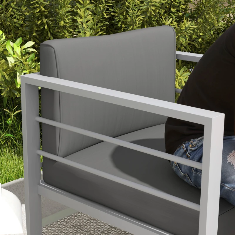 Outsunny Garden Sofa, All-Weather Garden Single Sofa with Removable Cushions, Metal Frame Outdoor Furniture for Balcony, Charcoal Grey