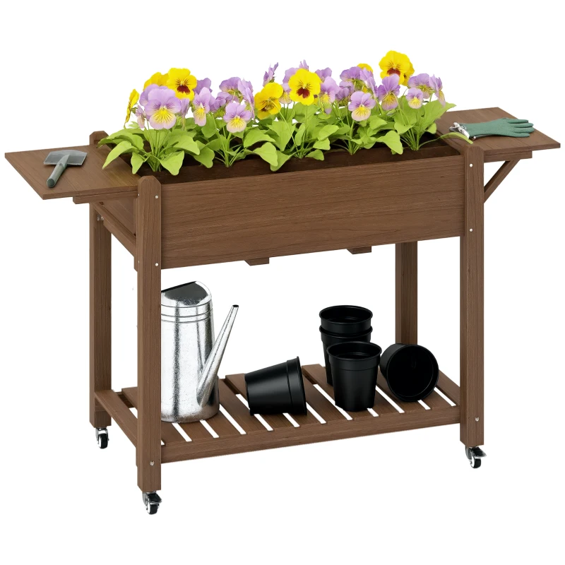 Outsunny 46 x 94cm Wooden Raised Planter, with Shelves - Carbonised