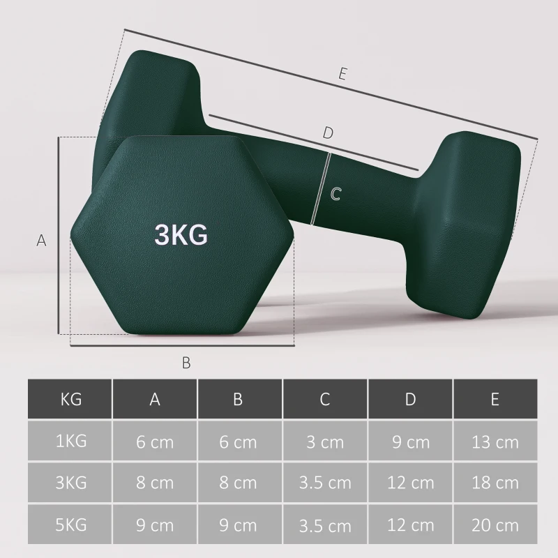 SPORTNOW Dumbbells Set with Storage Rack, 2 x 1kg, 2 x 3kg, 2 x 5kg, Green