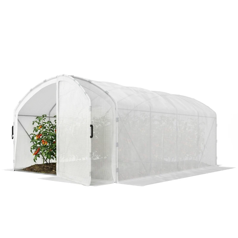 Outsunny Polytunnel Greenhouse Walk-in Grow House with UV-resistant PE Cover, Door, Galvanised Steel Frame, 4 x 3 x 2m, White