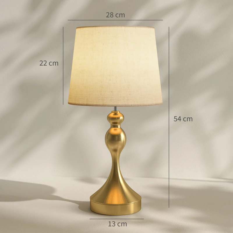HOMCOM Dimmable Bedside Lamps Set of 2, Modern Table Lamps with 3 Colour Temperatures, USB A+C Charging Ports and Linen Shade for Living Room Bedroom Office, Gold Tone