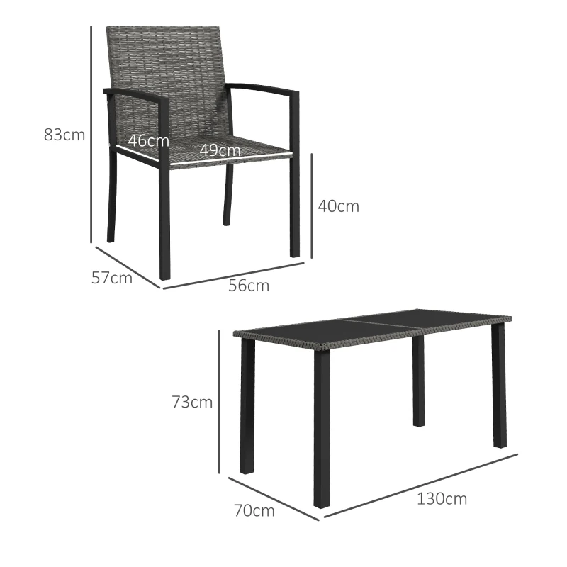Outsunny Outdoor Dining Set 5 Pieces Patio Conservatory with Tempered Glass Tabletop,4 Dining Chairs - Grey