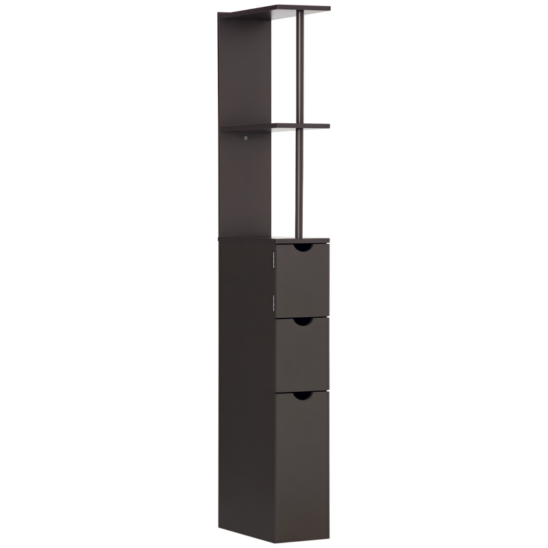 HOMCOM Tall Bathroom Cabinet, Freestanding Slim Bathroom Storage Cabinet with 2-Tier Open Shelf and 2 Drawers for Small Space, Narrow Cupboard Storage Unit, Brown