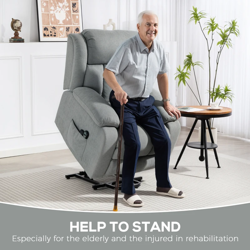 HOMCOM Power Lift Recliner Chair with Vibration Massage, Lift Chair for Elderly with Footrest, Remote, Side Pocket, Light Grey