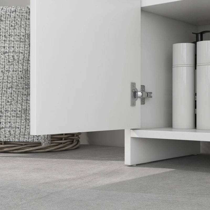 HOMCOM Under Sink Bathroom Cabinet, Freestanding Under Sink Cabinet with 2 Doors and Shelf for Basin without or with Pedestal, White