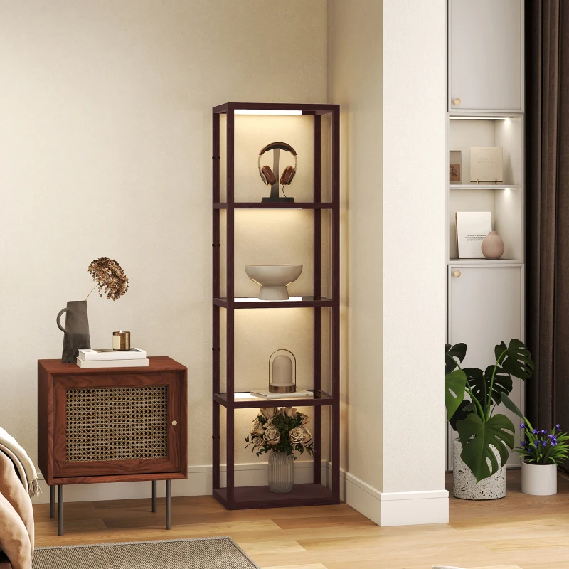 HOMCOM Four-Shelf Floor Lamp - Dark Brown