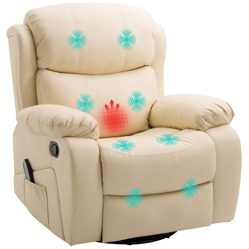 HOMCOM Poltrona Relax Reclinabile Beige con 8 Punti Massaggianti, Riscaldanti e Poggiapiedi, 97x92X104 cm