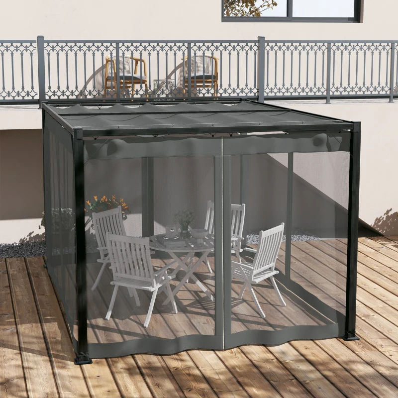 Outsunny 3 x 4m Aluminium Frame Pergola, with Retractable Roof - Dark Grey