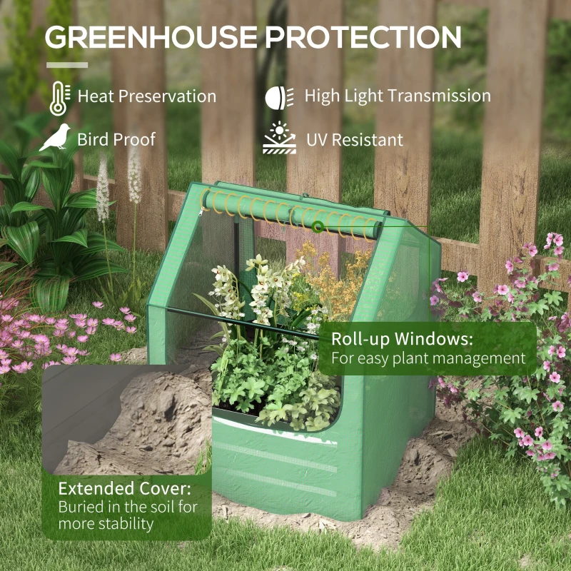 Outsunny 61 x 61cm Garden Planter Bed, with Cover - Green and Silver