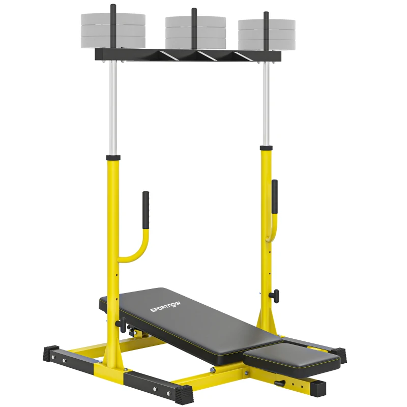 SPORTNOW Vertical Leg Press Machine with Adjustable Leg, Back and Head Positions, 1" Standard Plate Compatible, Yellow
