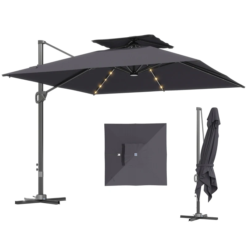 Outsunny Multi-Angle LED Light Parasol Umbrella - Dark Grey