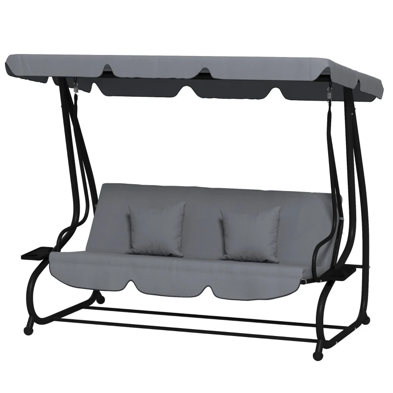 Outsunny Three-Person garden Swing Chair, with Adjustable Canopy - Dark Grey