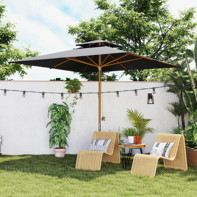 Outsunny 3 m Square Garden Parasol - Black
