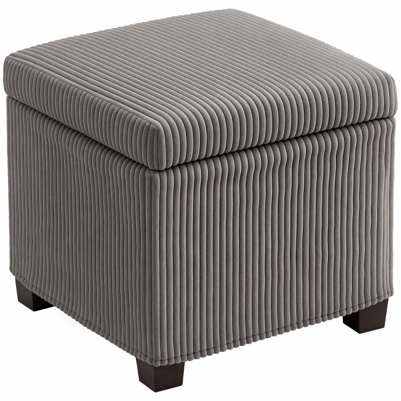HOMCOM Storage Ottoman Bench, Corduroy Storage Chest Box with Wooden Legs, 40cm Bed End Bench for Living Room, Bedroom, Entryway, Grey