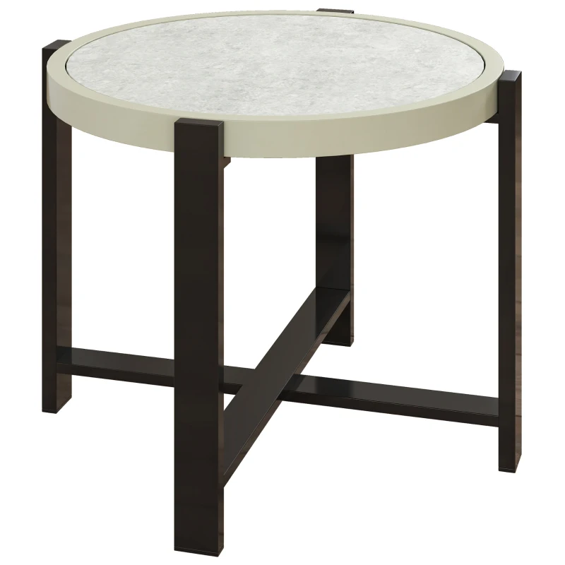 Outsunny Round Small Garden Table, 60cm Outdoor Side Table with Faux Marble Tempered Glass Top, Aluminium Frame for Garden, Patio, Balcony, Light Grey