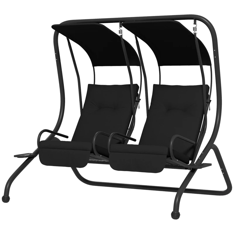 Outsunny Two-Seat Garden Swing Chair, with Protective Canopy - Black