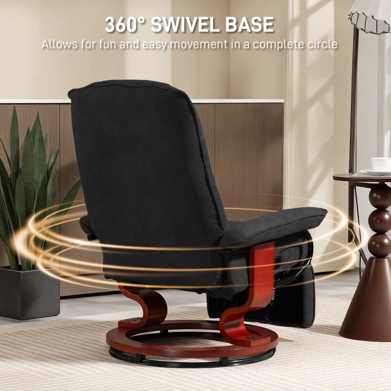 HOMCOM Reclining Swivel Chair, with Footrest - Black