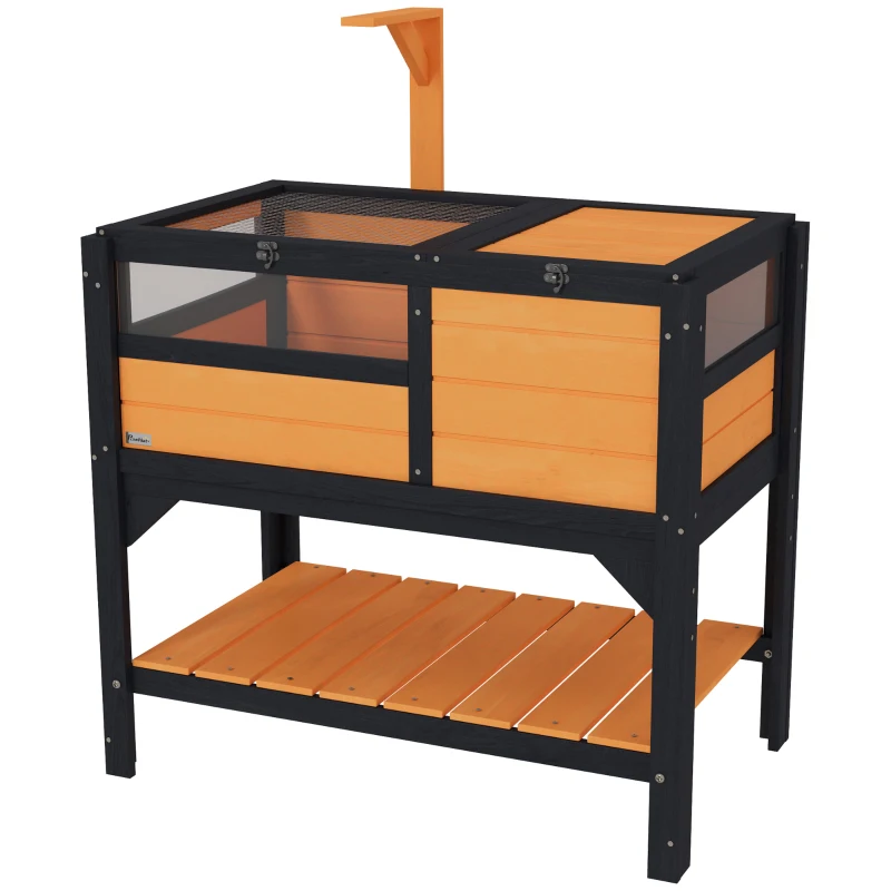 PawHut Wooden Tortoise House, with Shelter, Run, Shelf, Lamp Holder, Tray, Yellow
