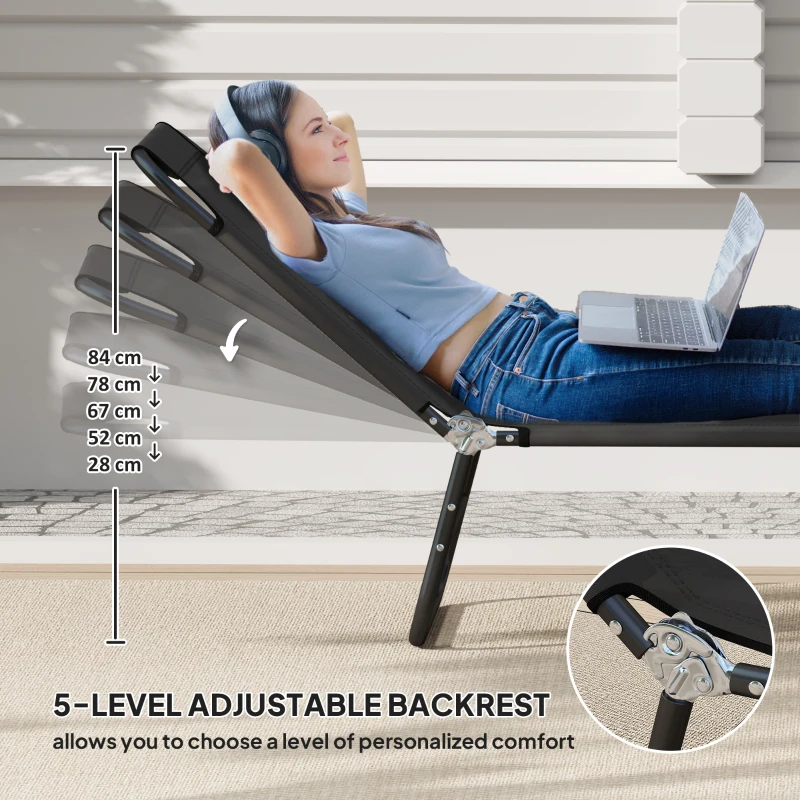 Outsunny Garden Sun Lounger, with Five-Position Back - Black