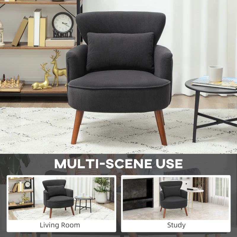 HOMCOM Corduroy Retro Accent Chair - Black