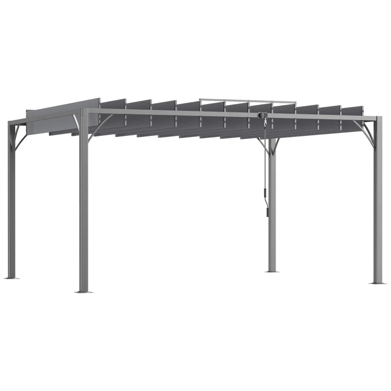 Outsunny 4 x 3(m) Outdoor Pergola with Retractable Roof, Aluminium Louvered Patio Gazebo Canopy for Garden, Patio, Grey