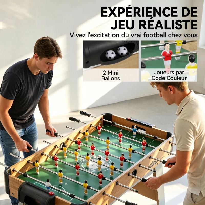 SPORTNOW Baby-foot pour Enfants et Adultes, 22 Joueurs, 2 Ballons, 2 Compteurs de Points Manuels, 109 x 77 x 72 cm, Chêne Jaune