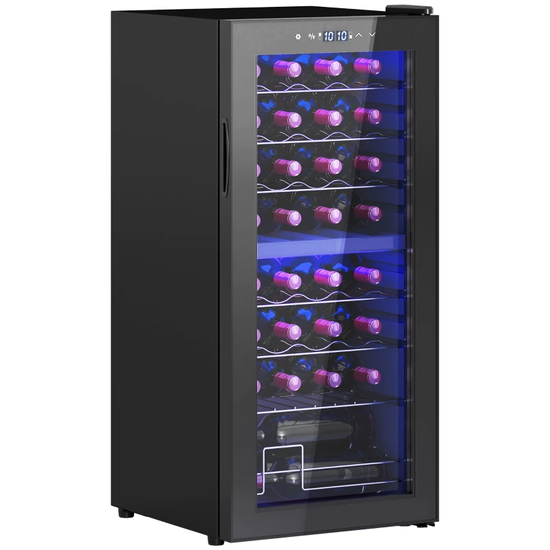 HOMCOM 32-Bottle Narrow Wine Fridge, with Lights - Black