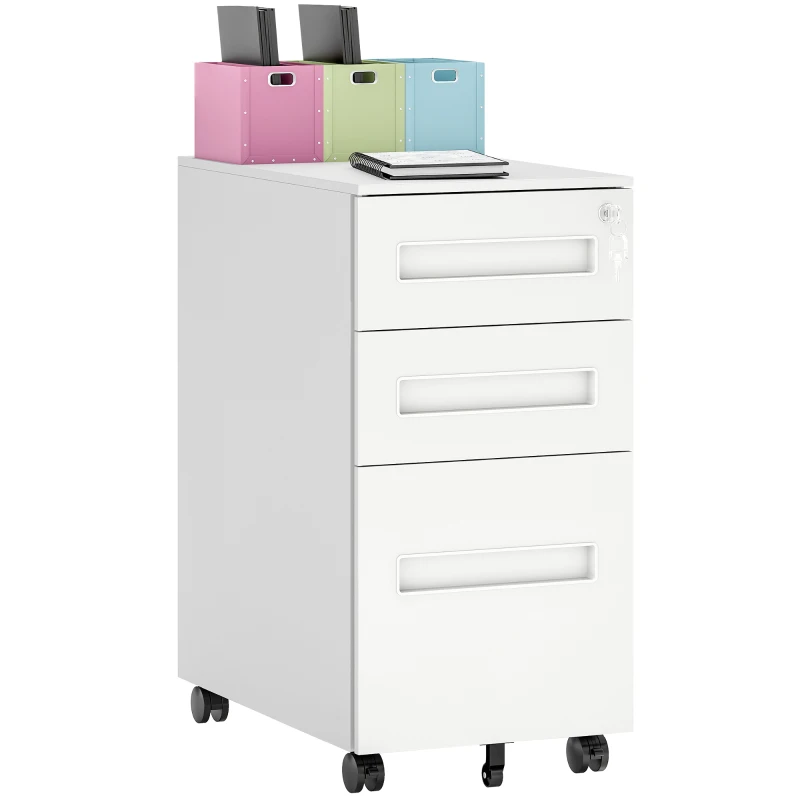 Vinsetto Three-Drawer Steel Filing Cabinet - White