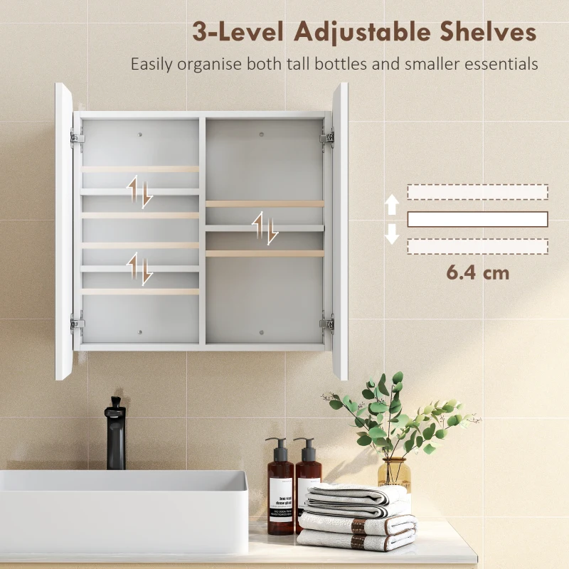 HOMCOM Arched Bathroom Mirror Cabinet with Adjustable Shelves - White
