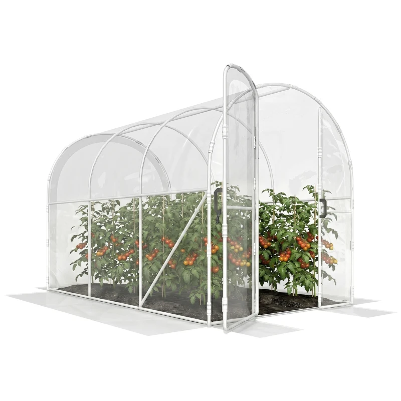 Outsunny Polytunnel Greenhouse Walk-in Grow House with PE Cover, Door and Galvanised Steel Frame, 3 x 2 x 2m, Clear