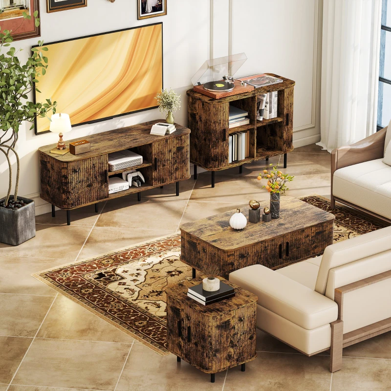 HOMCOM TV Stand Cabinet for TVs up to 55 Inches, TV Unit with Storage Shelves and Cupboard for Living Room, Rustic Brown