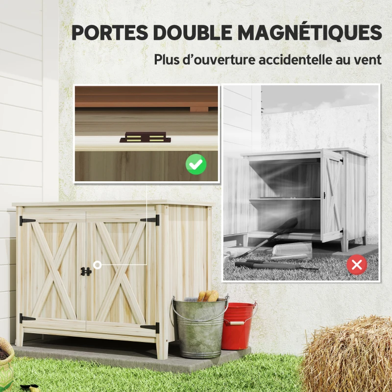 Outsunny Armoire de jardin en bois, placard de jardin en bois avec étagères et double portes, 110 x 60 x 88,5 cm, bois naturel