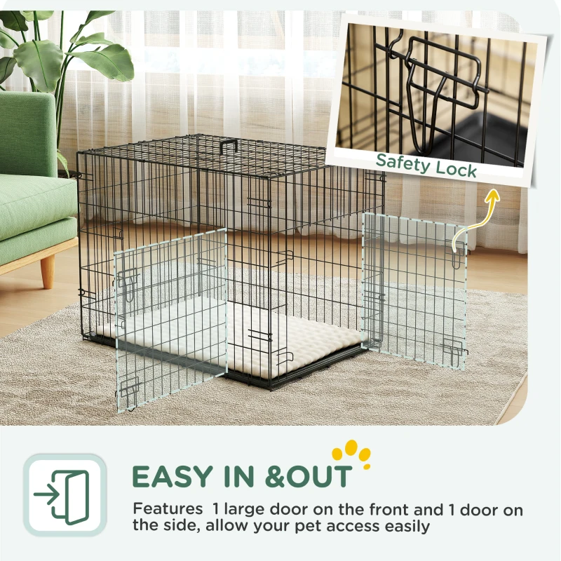 PawHut Foldable Dog Crate with 2 Doors with Tray, Soft Cushion, for Small Dogs, 75 x 49 x 53 cm, Black