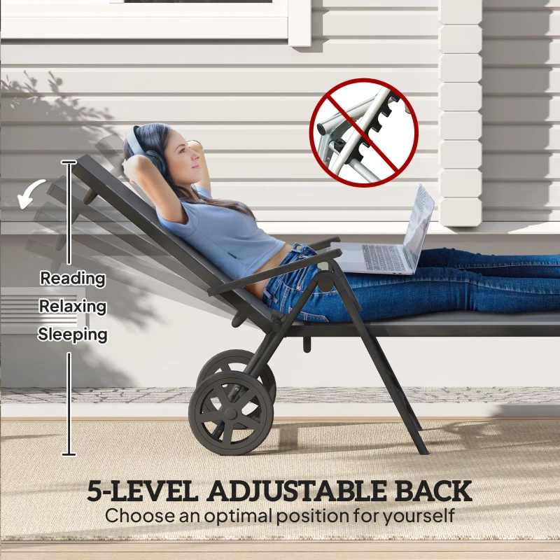 Outsunny Five-Position Reclining Sun Lounger - Grey